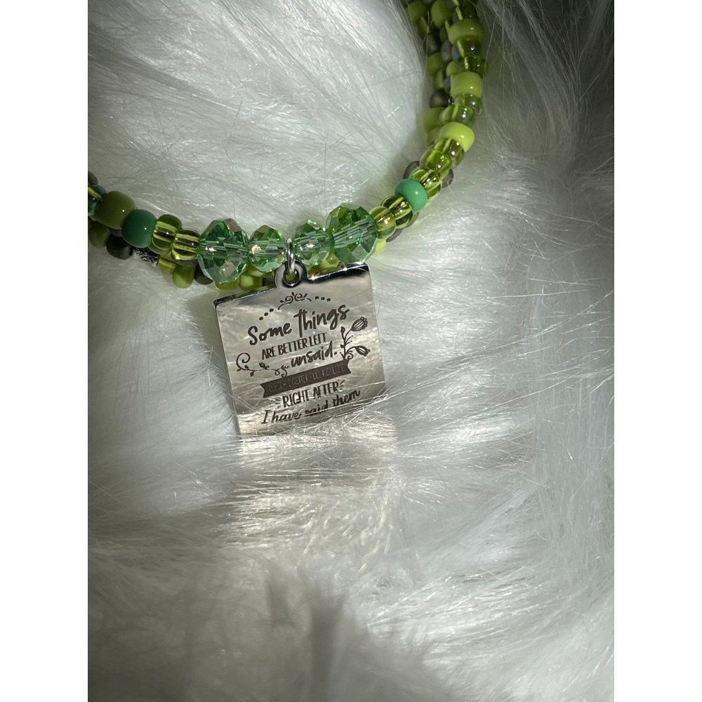 Handmade green beaded wrap‎ bracelet/ gift for unisex/ memory wire bracelet/